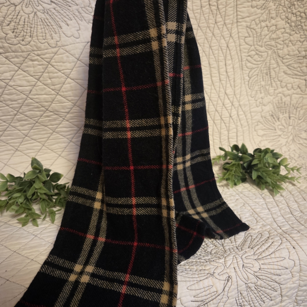 Classic Plaid Winter Scarf Black Tan Red Tartan Acrylic Long Scarf